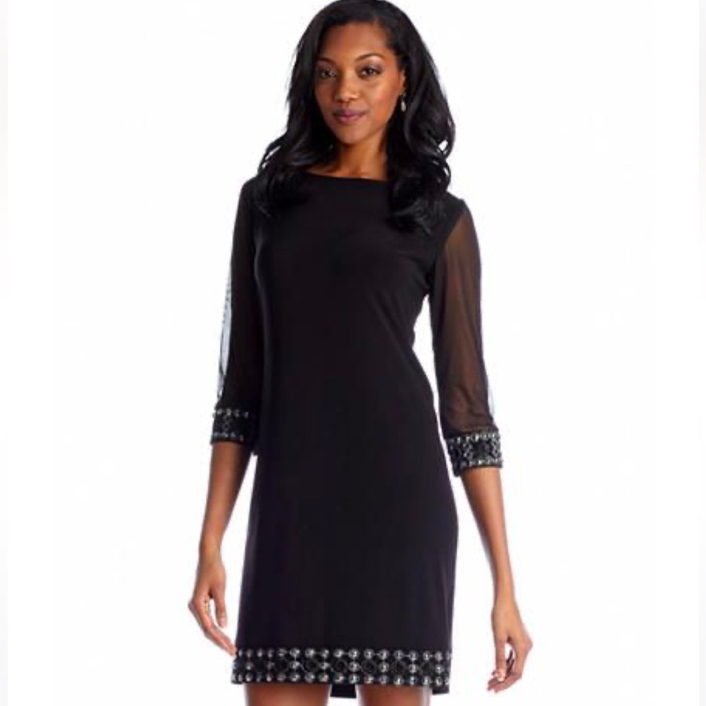 Tiana B. Sheath Dress with Sheer 3/4 Sleeves and Beaded Embelishments